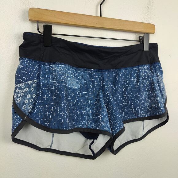 Lululemon Speed Shorts Womens 8 Blue Sashiko Inkwell Lined Running Swift - Picture 2 of 8